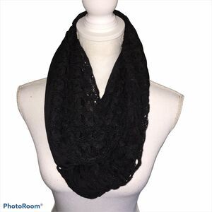 Black Textured and Layered Infinity Scarf